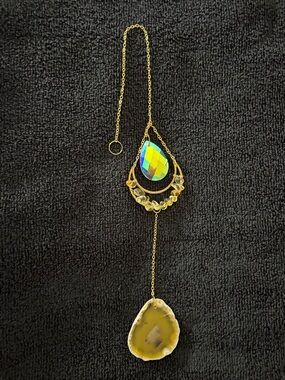 Gold Drop Crystal & Agate Pendant Necklace - Yellow